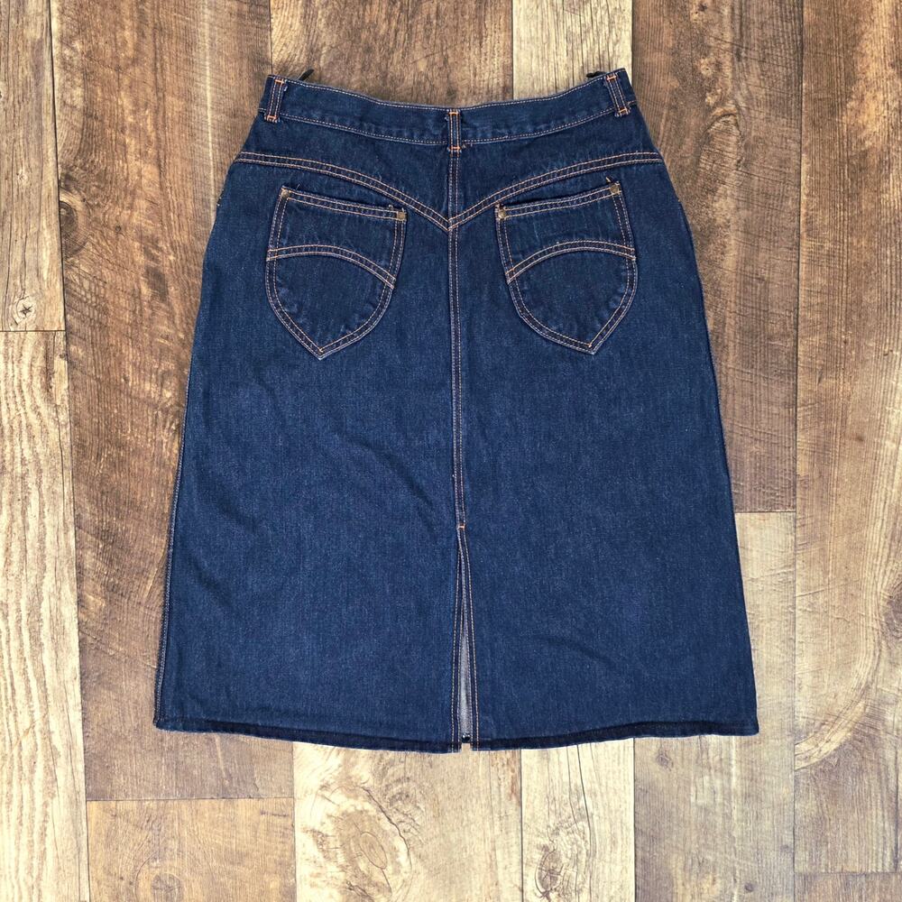 30 Waist Vintage 90s Gitano Dark Wash Denim Midi Skirt High Rise Jean Skirt
